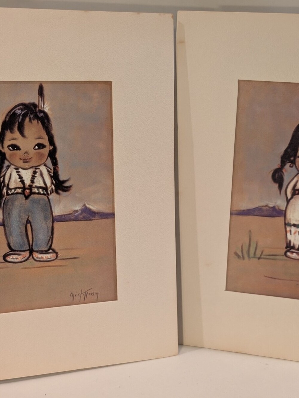Pair Vintage Gerda Christoffersen Native American Child Prints